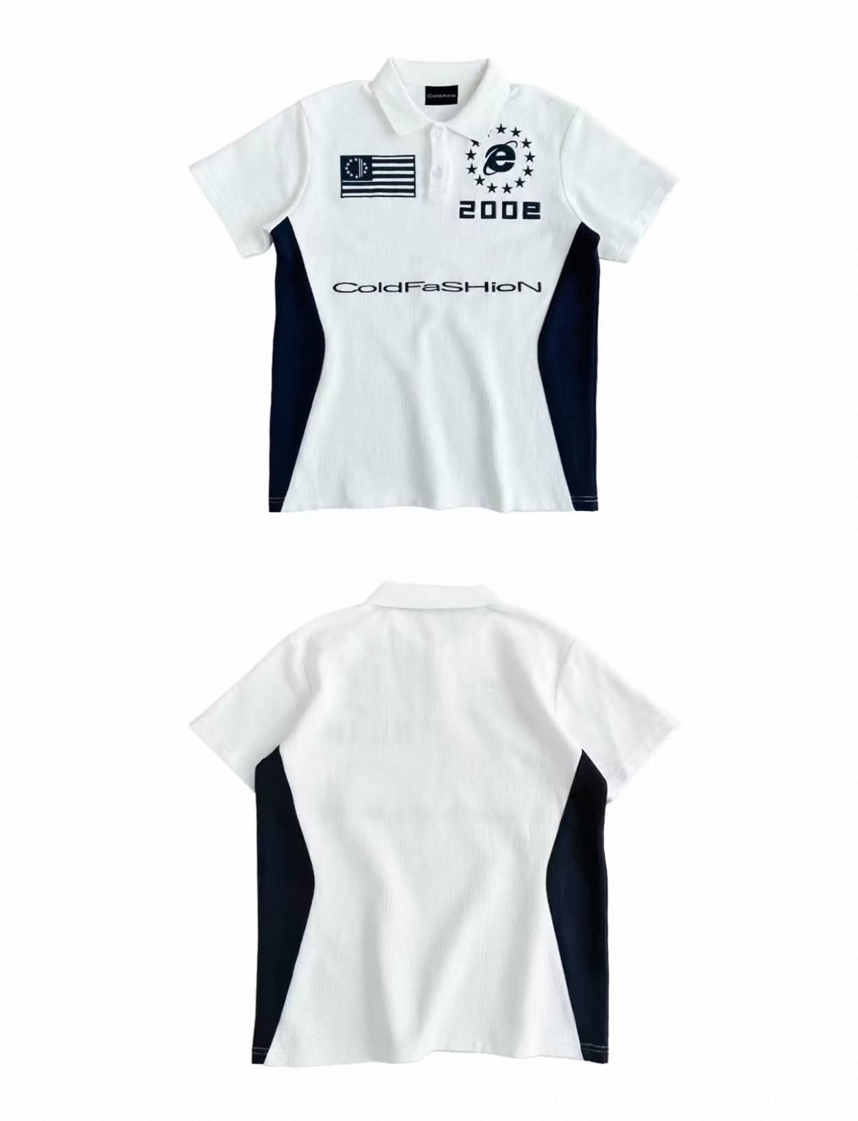 ColdAsia Flag 200E Spliced Polo – Embroidered Streetwear Top
