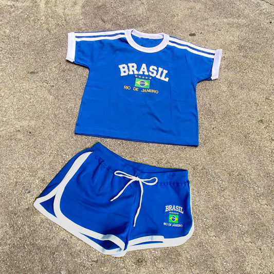 2024 New Shorts Summer Top Suit Brazilian Letter Embroidered Women Suit Casual Y2K Sporty Style