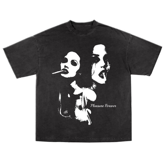 Pleasure Face T-shirt Character Print Men's And Women's
