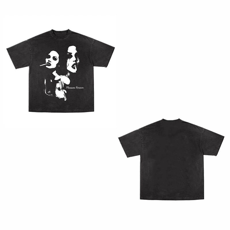Pleasure Face T-shirt Character Print Men's And Women's