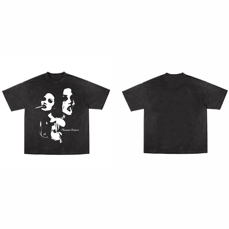 Pleasure Face T-shirt Character Print Men's And Women's