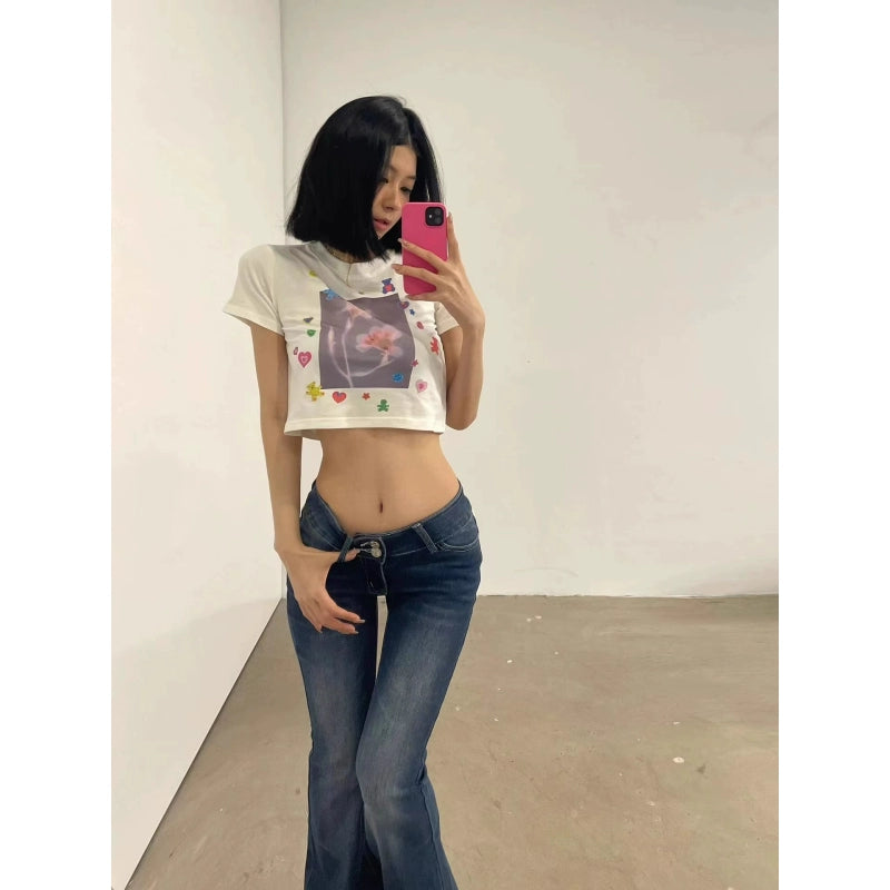 American Lace Hot Girl Low Waist Micro-flare Jeans For Women In Spring Design, Elastic Slim Fit And Slim Horseshoe Trousers