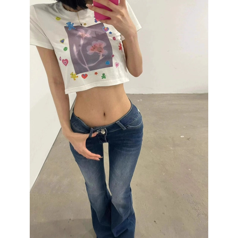 American Lace Hot Girl Low Waist Micro-flare Jeans For Women In Spring Design, Elastic Slim Fit And Slim Horseshoe Trousers